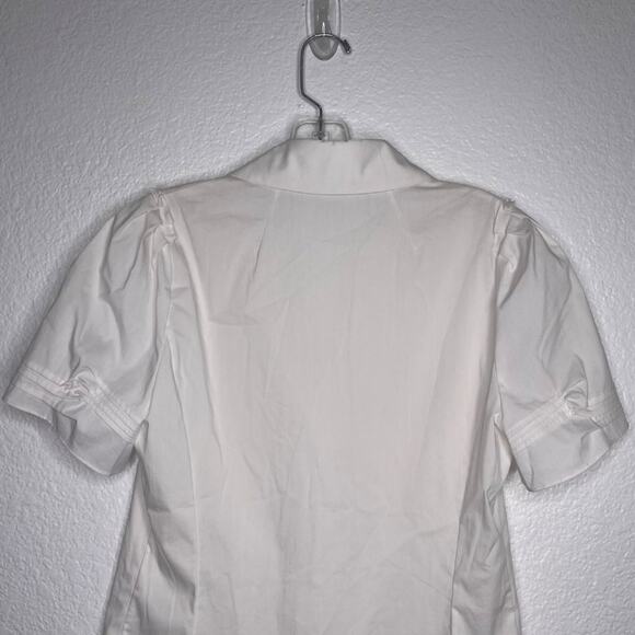 Tahari Womens Top Size Small White Short Sleeve Collared Button Front Blouse - Picture 13 of 15